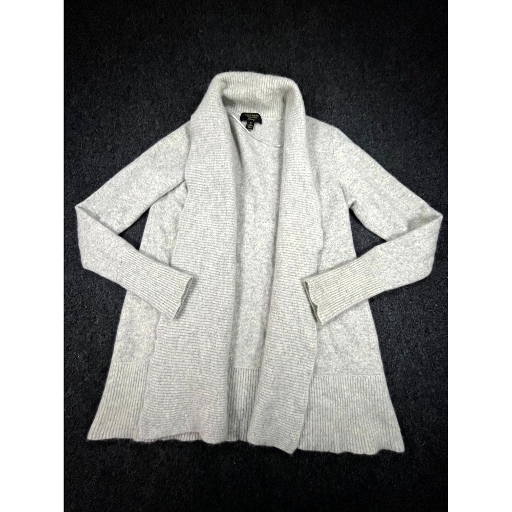 Charter Club Luxury Cardigan Sweater Womens M Heather Gray Cashmere Open Front